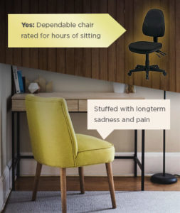 Quality desk chairs matter, two chairs shown.