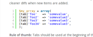 Wordpress code standards sample, array spacing.