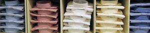 Shirts stacked for retail.