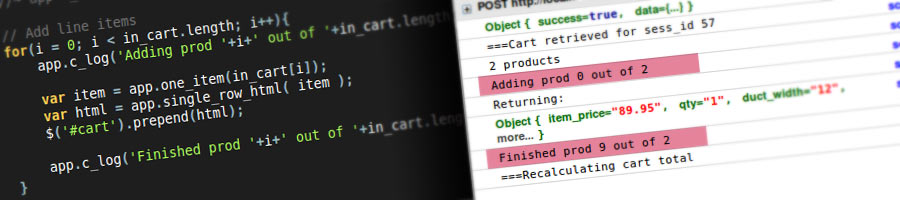 Web development Javascript code screenshots.